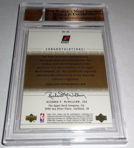 02 - 03 UD Rookie Exclusives Autograph Signature AMARE STOUDEMIRE BGS 9.5 GEM - Image 2
